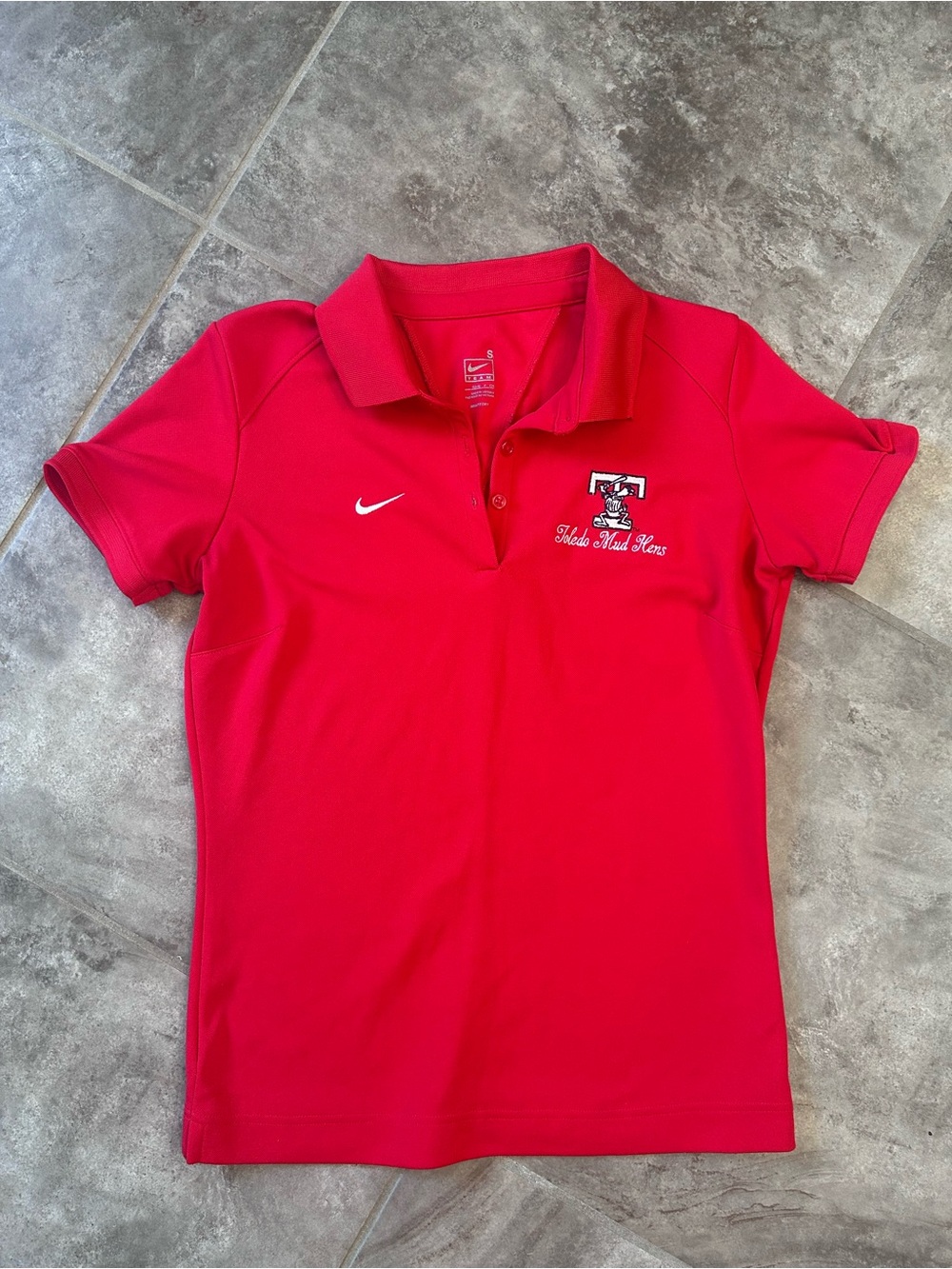 Nike Red Women's Polo with Embroidered Crest - Toledo Mud Hens Size S